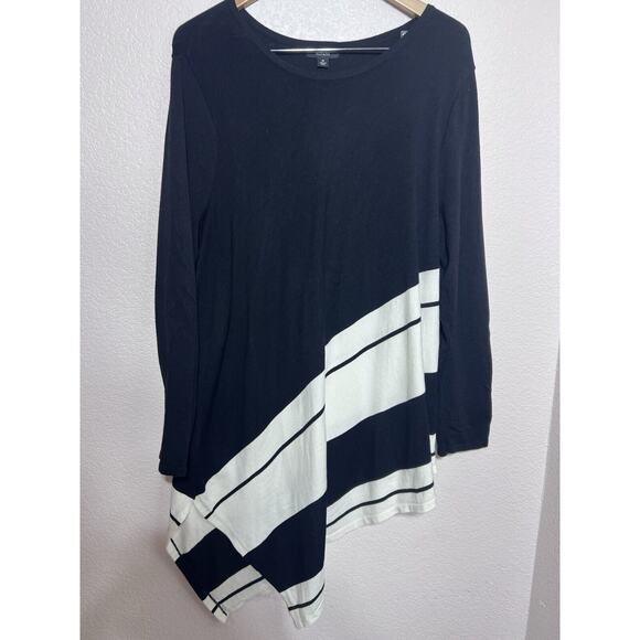Alfani Plus Size 3XL Asymmetrical Hem Striped Sweater Black $76 Black White - Picture 2 of 5